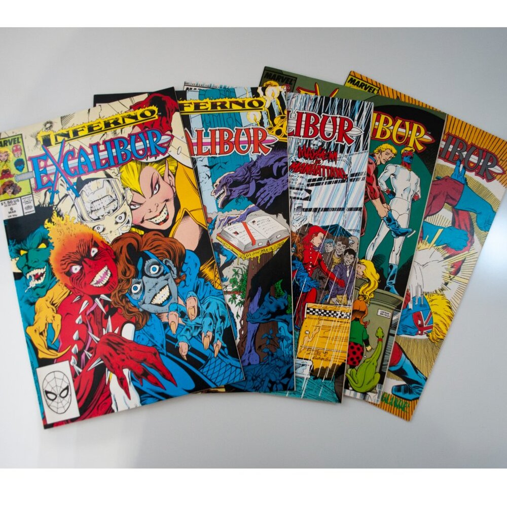 Lot of 5 Excalibur Comic Book 6 7 8 9 10 1989 Marvel Run 80s Vintage Inferno
